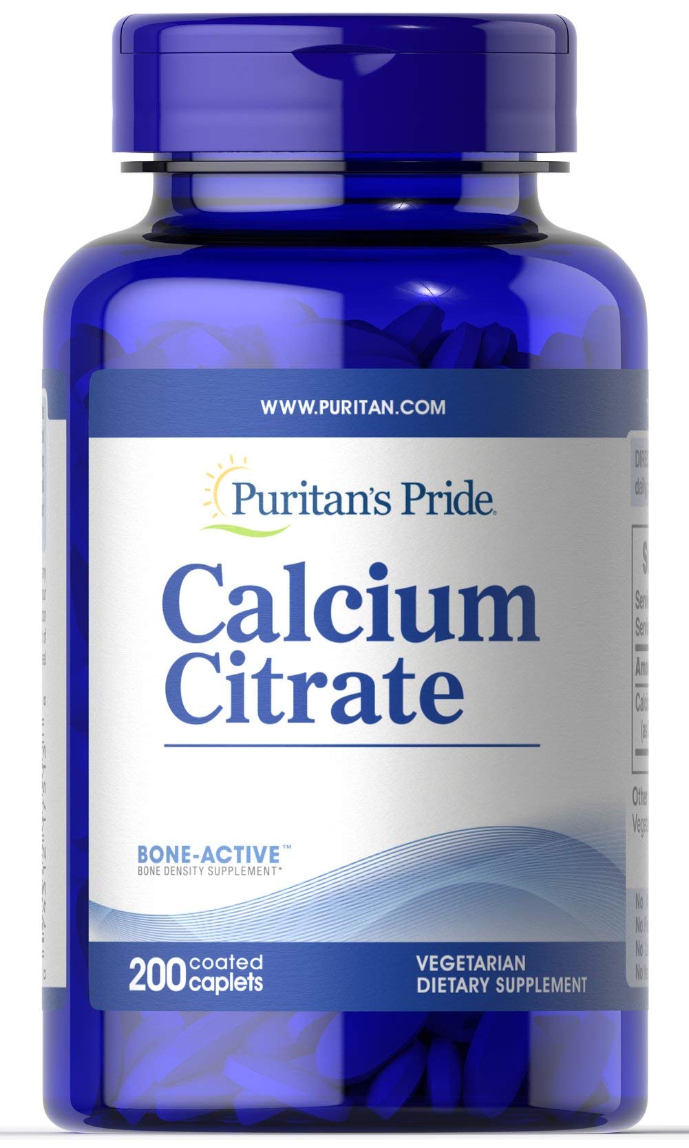 Puritan's Pride Calcium Citrate 200 mg bottle front view supports daily supplement routine.