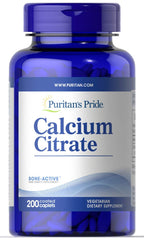 Puritan's Pride Calcium Citrate 200 mg bottle front view supports daily supplement routine.