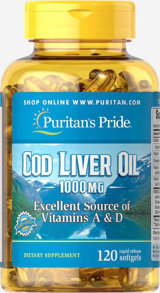 Puritan's Pride Cod Liver Oil bottle for daily wellness with high-quality vitamins