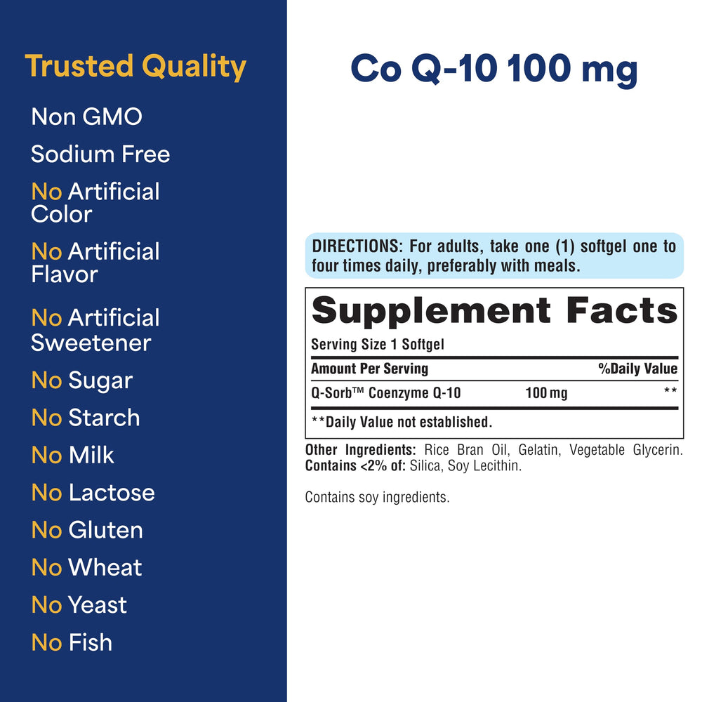 Puritan's Pride CoQ10 aging support layout hints at graceful aging and vitality.