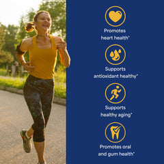 Puritan's Pride CoQ10 heart health support image conveys circulation benefits you may experience.