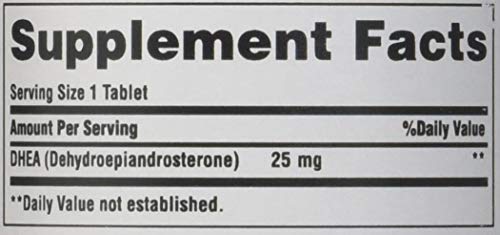 Puritan's Pride DHEA 25 mg bottle beside water suggests easy daily intake.