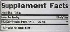 Puritan's Pride DHEA 25 mg bottle beside water suggests easy daily intake.