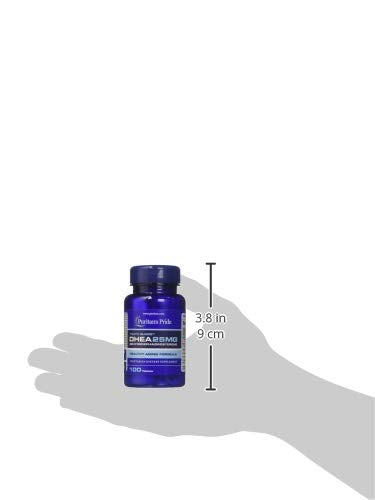 Puritan's Pride DHEA 25 mg tablets close-up reveals tablet texture.