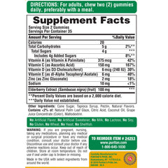 Puritan's Pride Elderberry Gummies label closeup shows vitamin C, D and zinc.