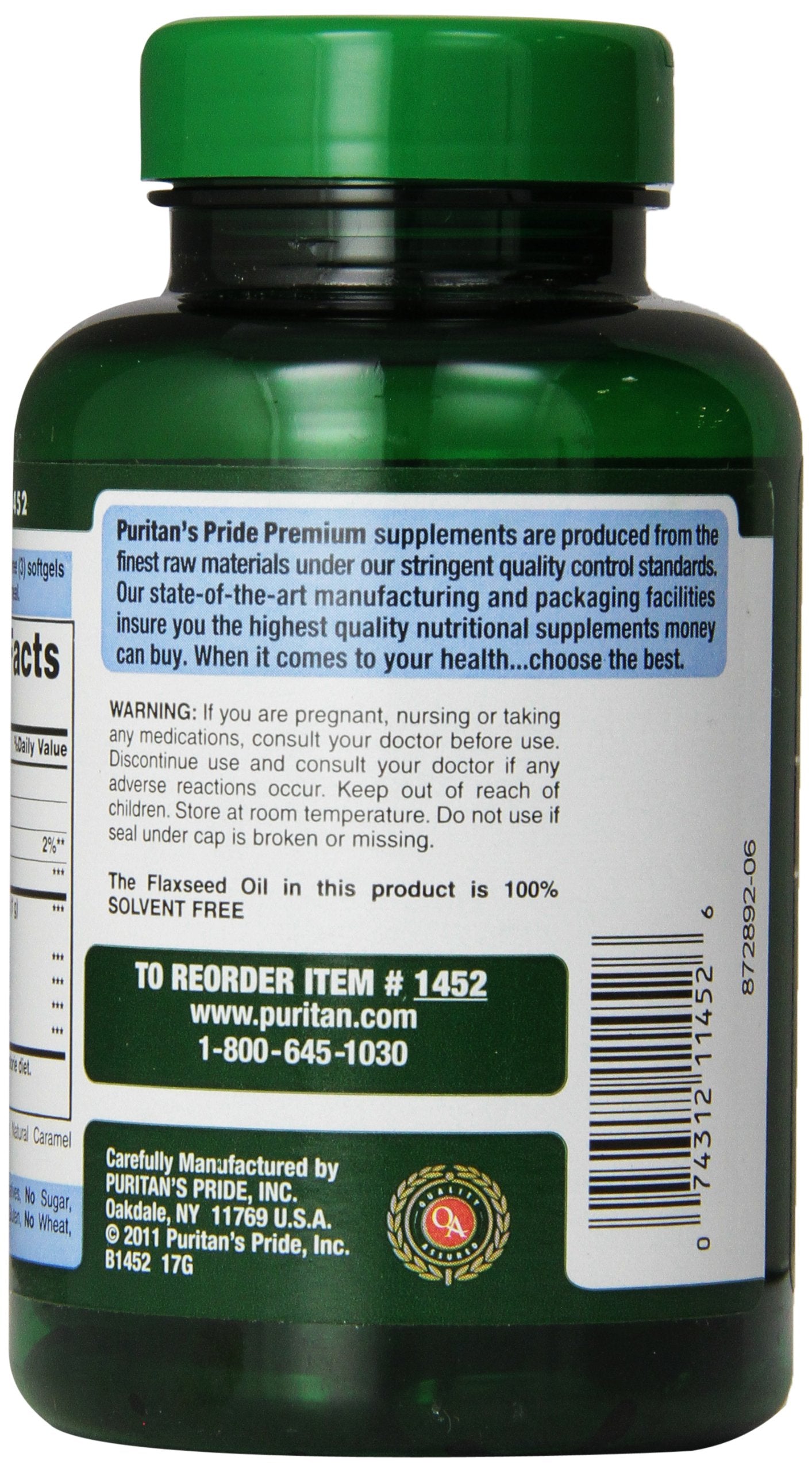 Puritan's Pride flax oil softgels showcase convenient omega-3, 6, and 9 in one capsule.