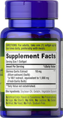 Clear label on Puritan's Pride Garlic 1000 mg bottle for easy dosing.