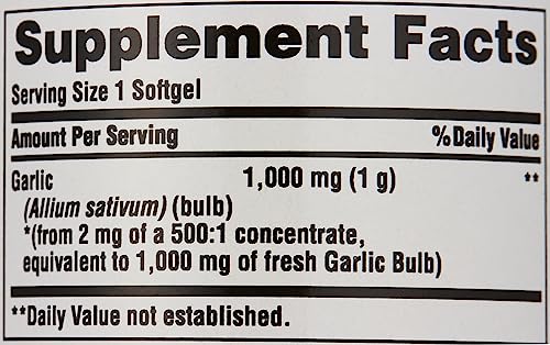 Puritan's Pride Garlic Oil ingredients list highlights natural components for health.