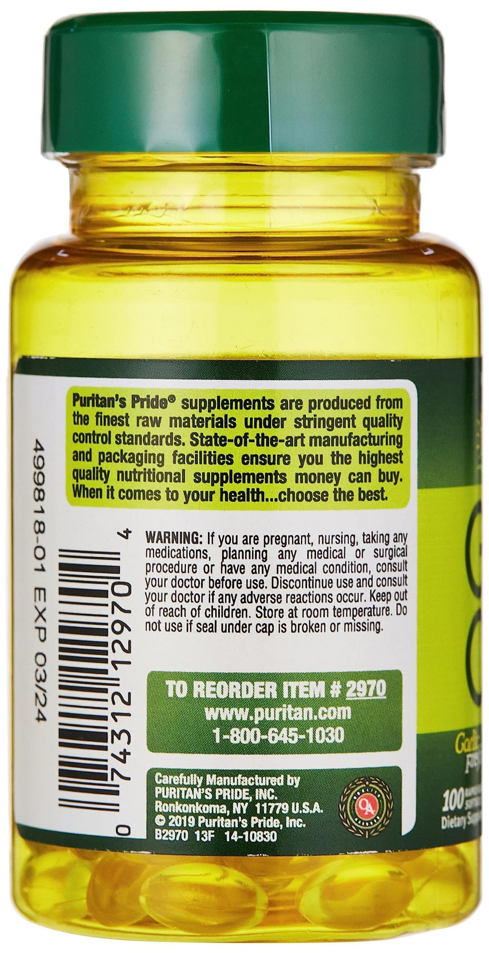 Puritan's Pride Garlic Oil packaging open shows convenient, ready-to-use supplement.