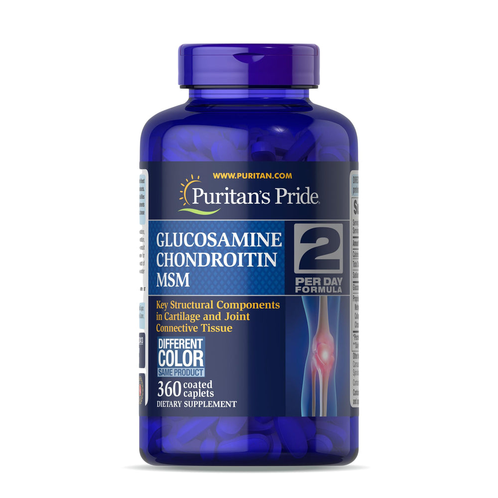 Puritan's Pride glucosamine chondroitin MSM bottle may support joint health.
