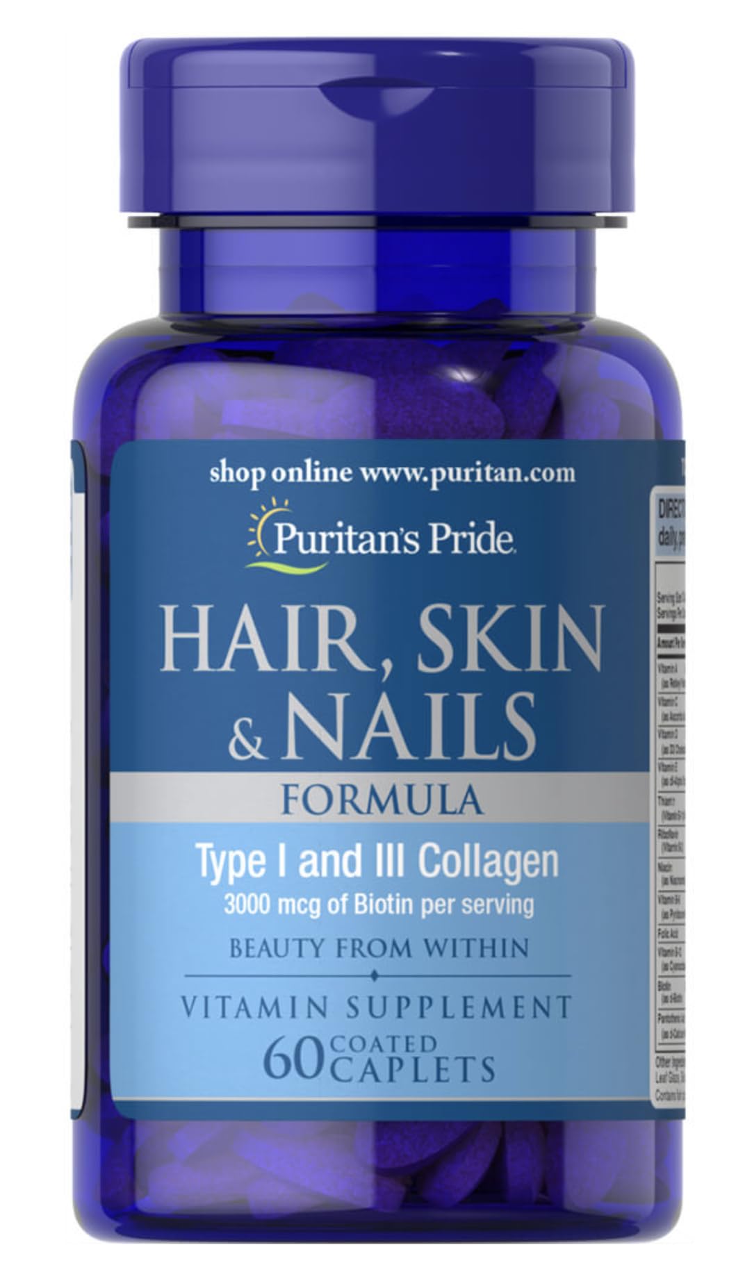 Puritan's Pride Hair, Skin & Nails bottle for daily beauty support.