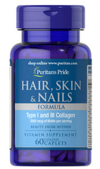 Puritan's Pride Hair, Skin & Nails bottle for daily beauty support.