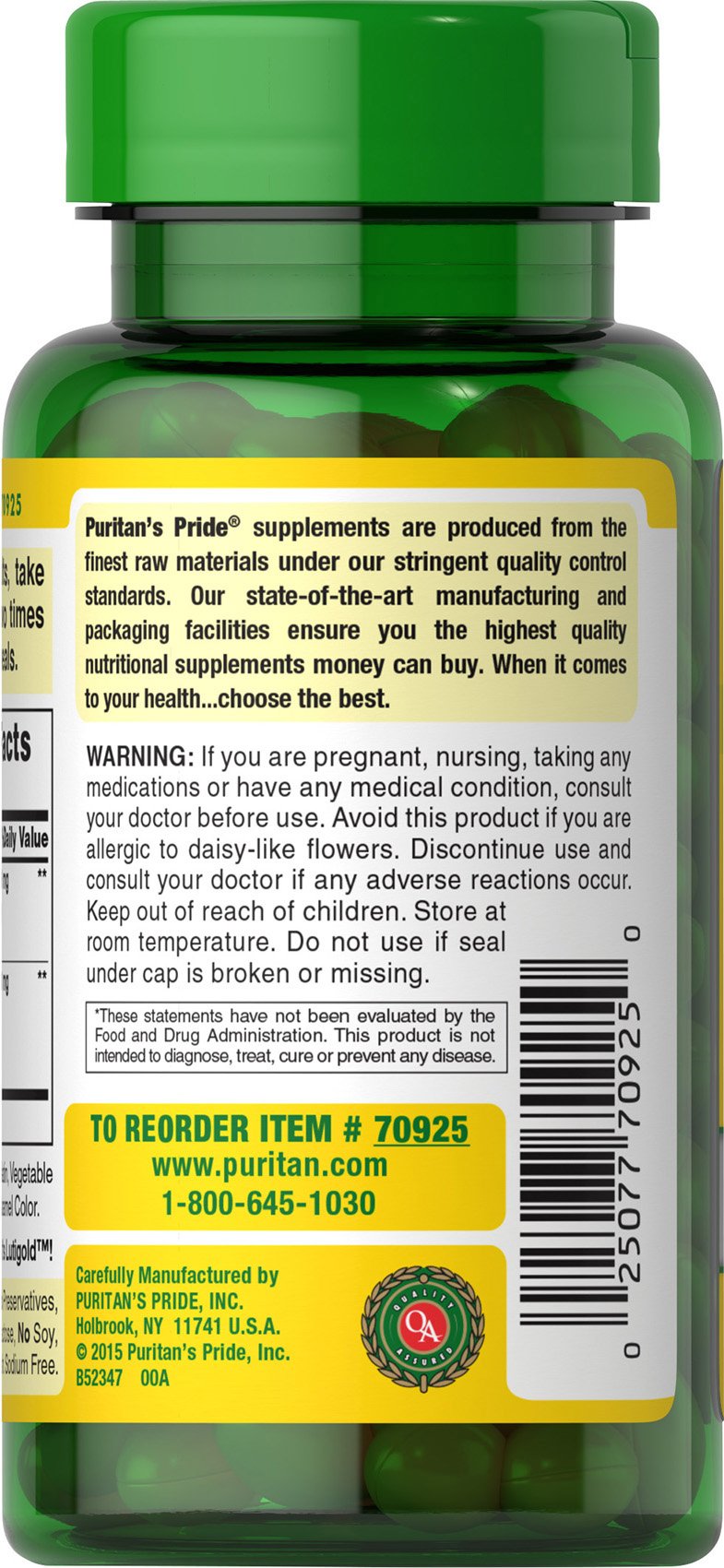 Puritan's Pride Herbavision label close-up showing key nutrients.