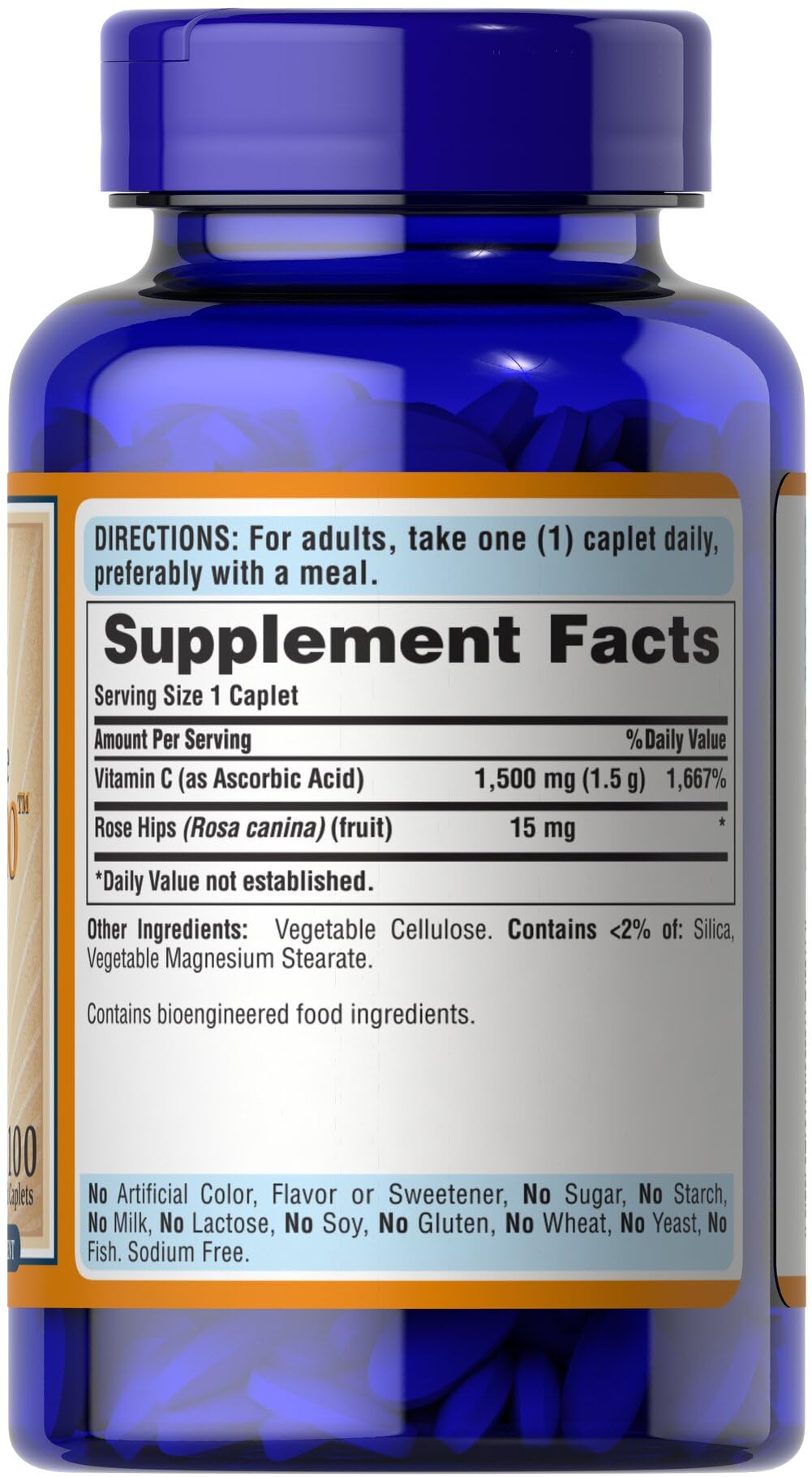 Puritan's Pride label detail illustrating dosage and ingredients for informed choice.