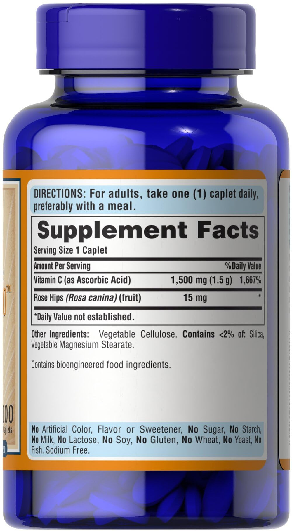 Puritan's Pride label detail illustrating dosage and ingredients for informed choice.