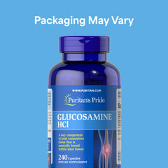 Puritan's Pride Glucosamine HCI capsules close-up for easy daily use