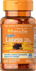 Puritan's Pride Lutein Zeaxanthin 60 softgels for eye health support in daily routine.