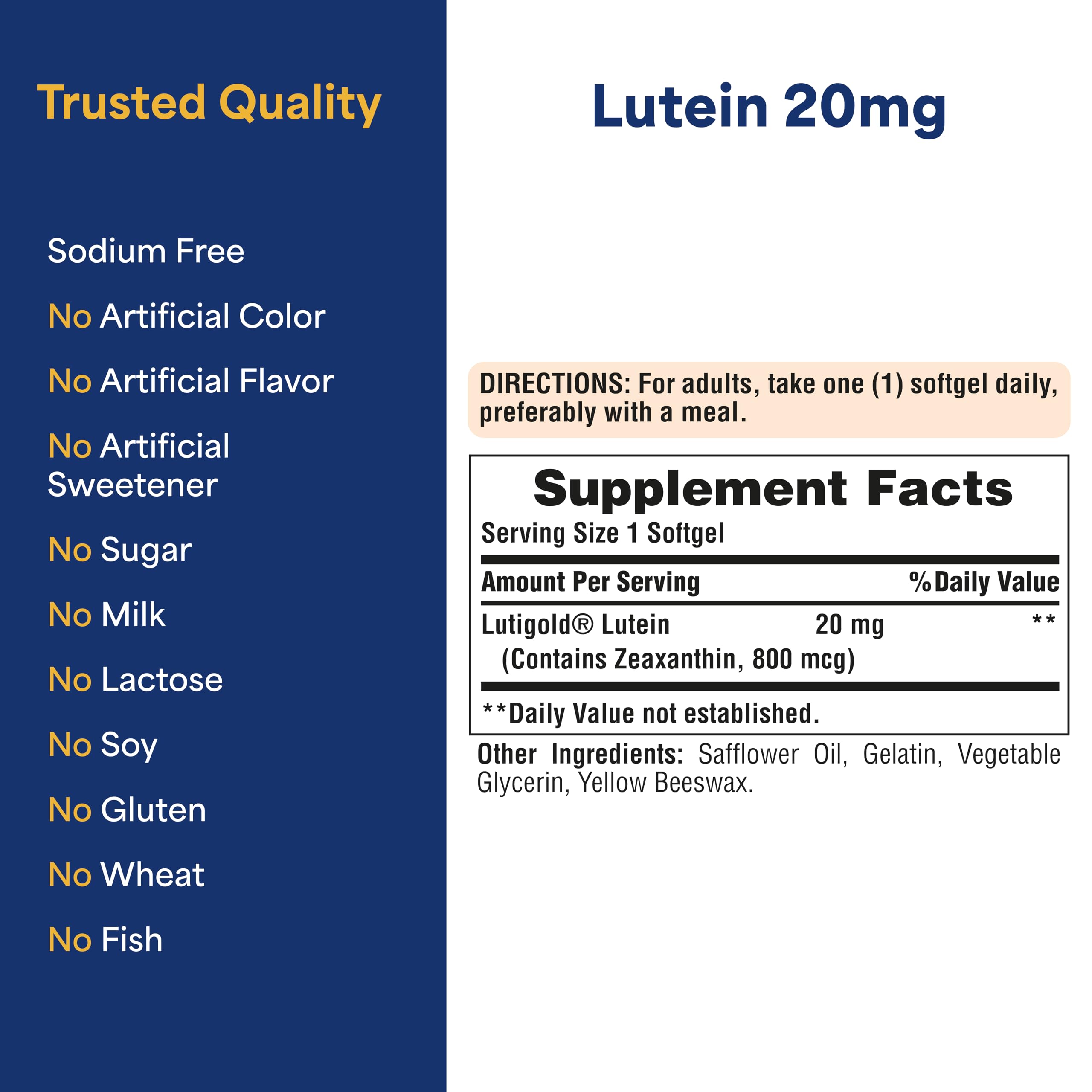 Puritan's Pride Lutigold bottle-scene emphasizes an eight-month supply for steady routines.