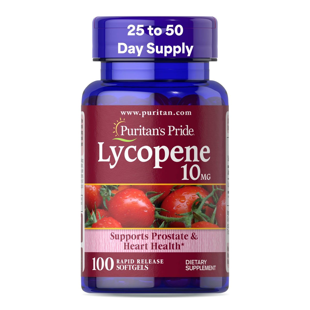 Puritan's Pride Lycopene 10mg bottle highlighting antioxidant protection for daily use.