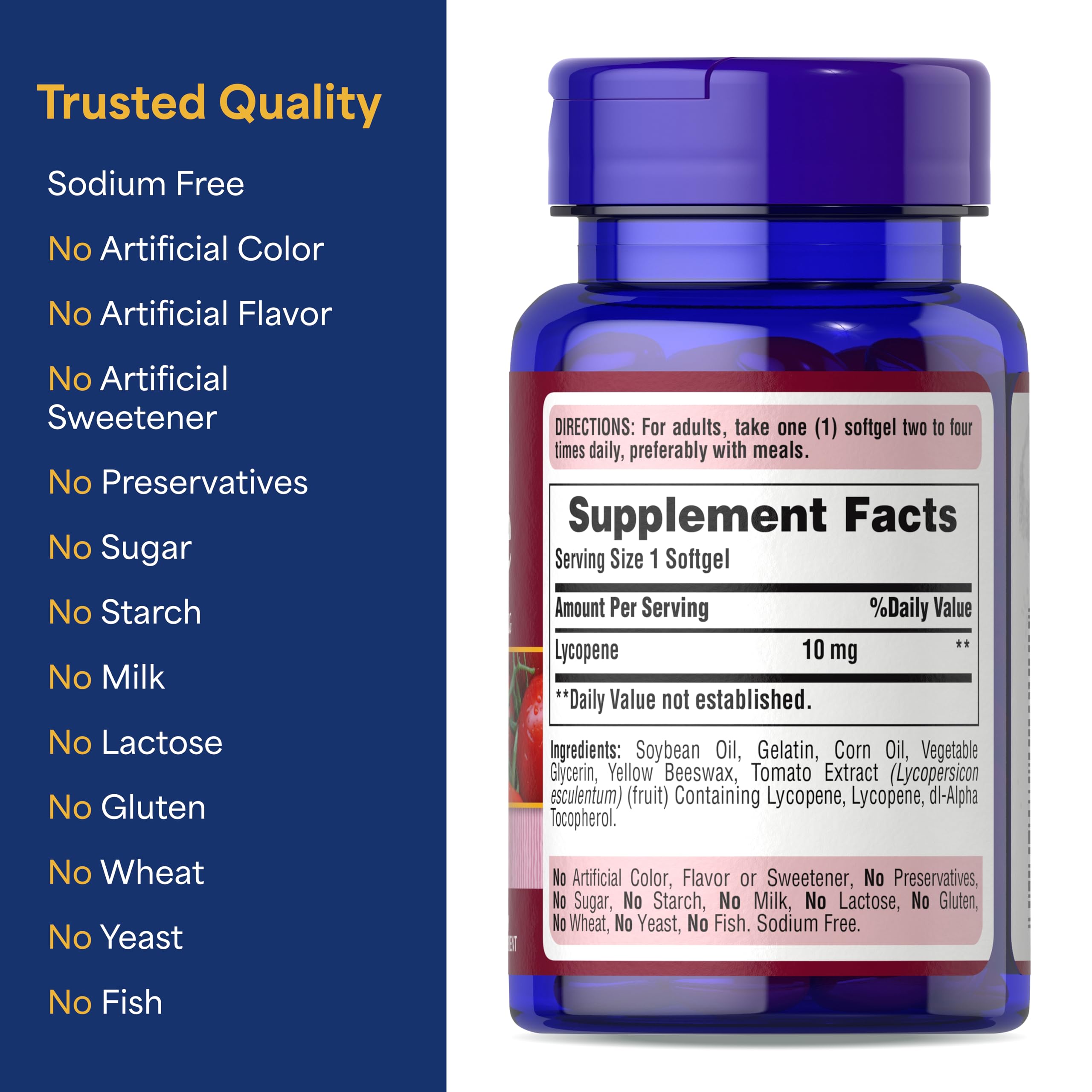 Puritan's Pride Lycopene 10mg bottle on a countertop suggesting easy daily integration.