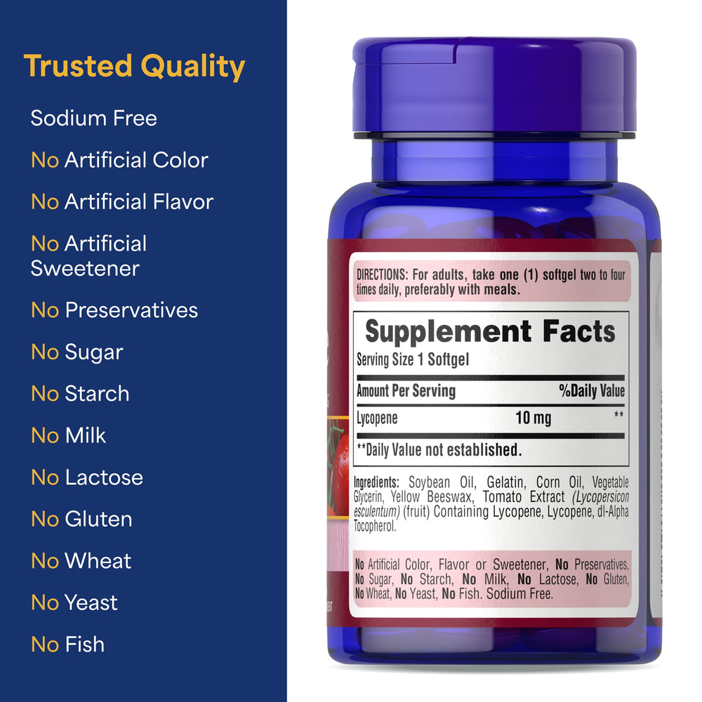 Puritan's Pride Lycopene 10mg bottle on a countertop suggesting easy daily integration.