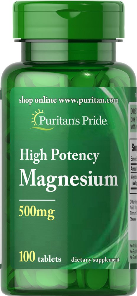 Puritan's Pride Magnesium 500mg tablet for daily bone health support.