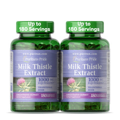 Puritan's Pride milk thistle extract bottle pour for easy daily liver support.