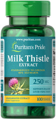 Puritan's Pride Milk Thistle capsules, 250 mg silymarin, 100-count bottle for daily use