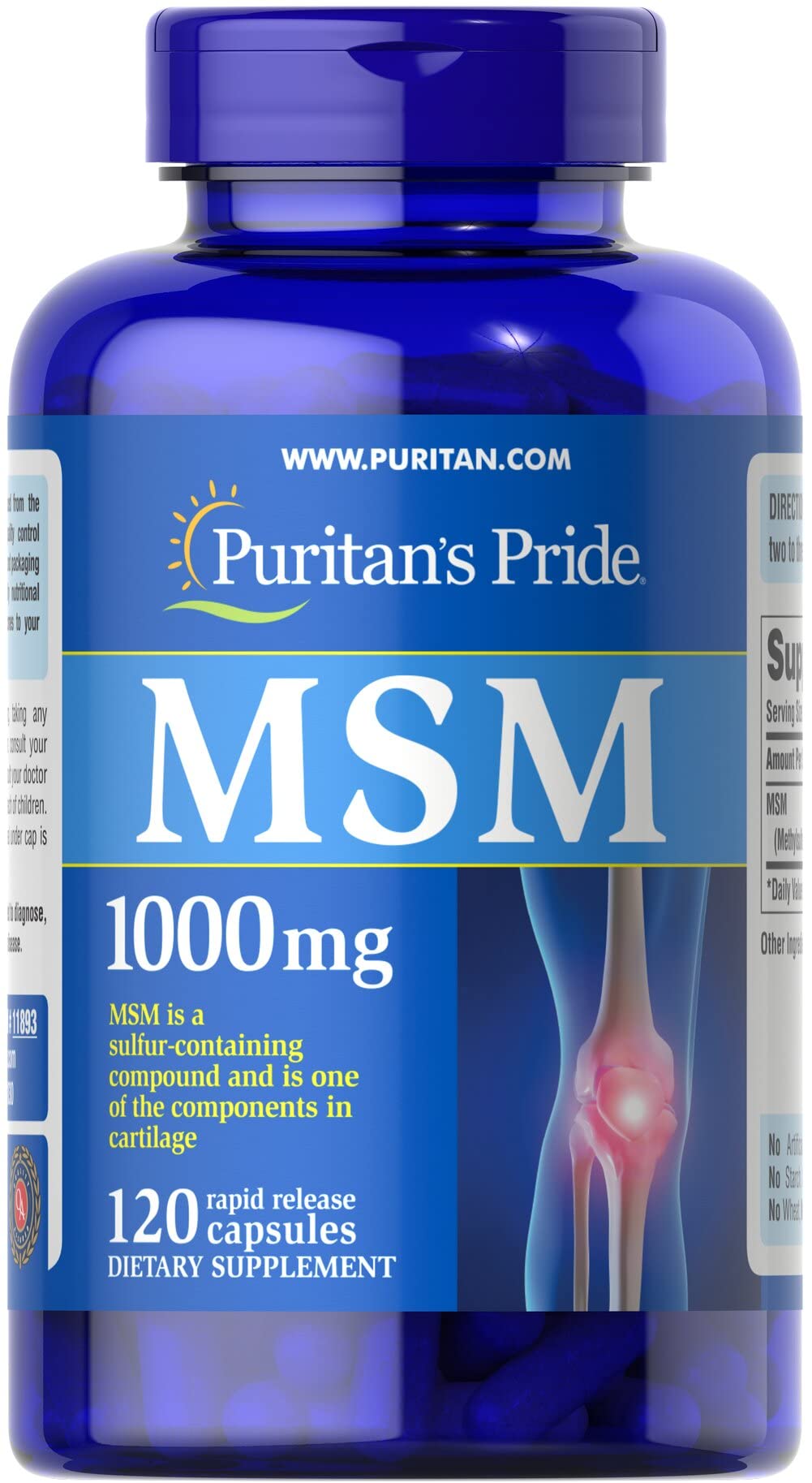 Puritan's Pride MSM rapid-release bottle supports daily joint activity