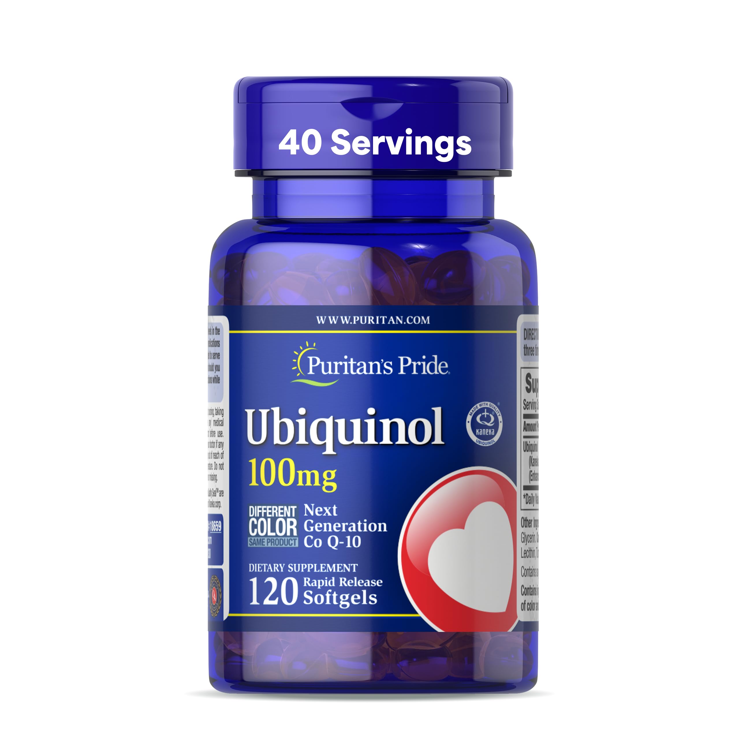 Puritan's Pride Next Gen Ubiquinol CoQ10 bottle for daily energy and heart support.