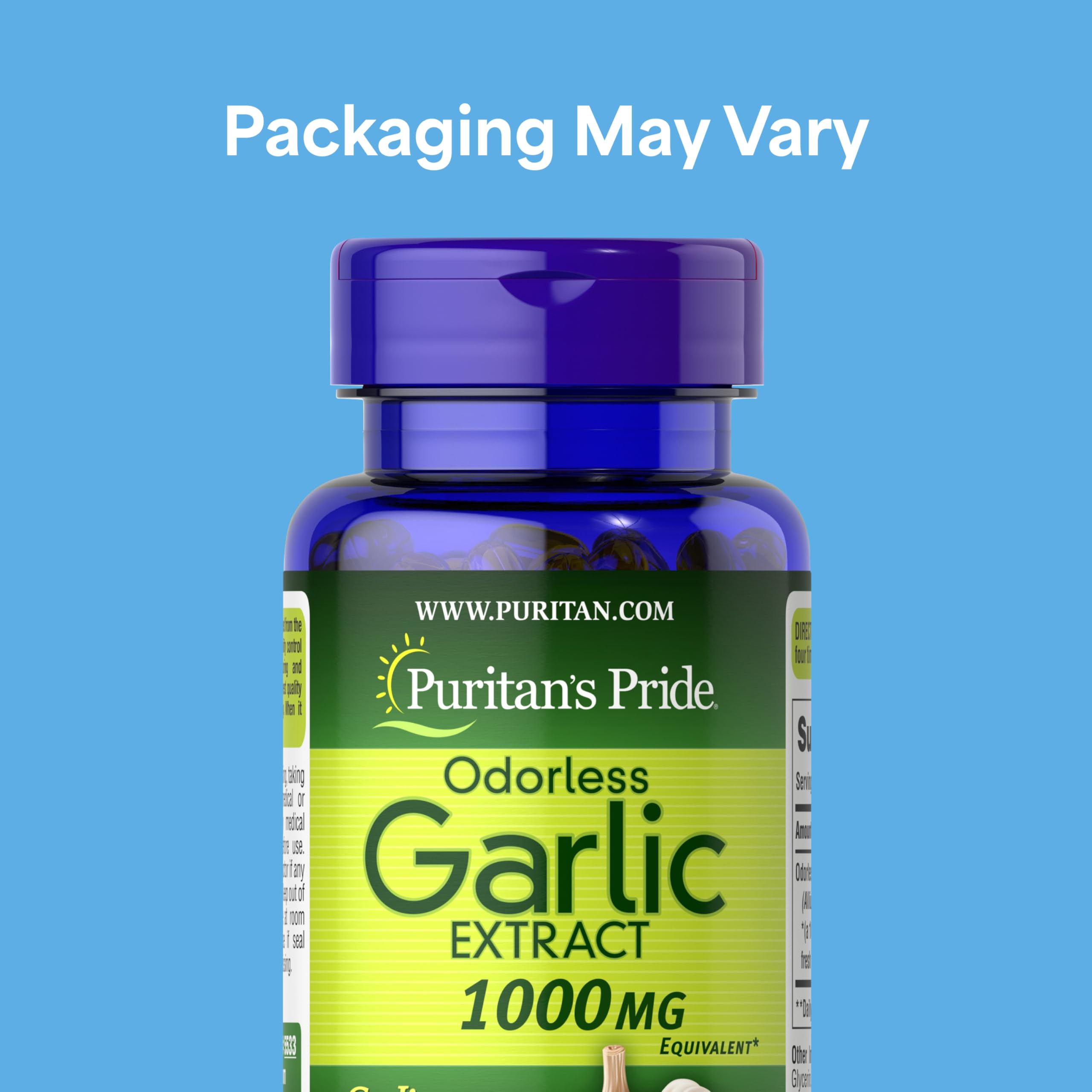 Close-up of odorless garlic softgels showing high-potency formula for daily use.