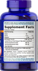 Puritan's Pride Omega-3 bottle front label showing gluten-free softgels