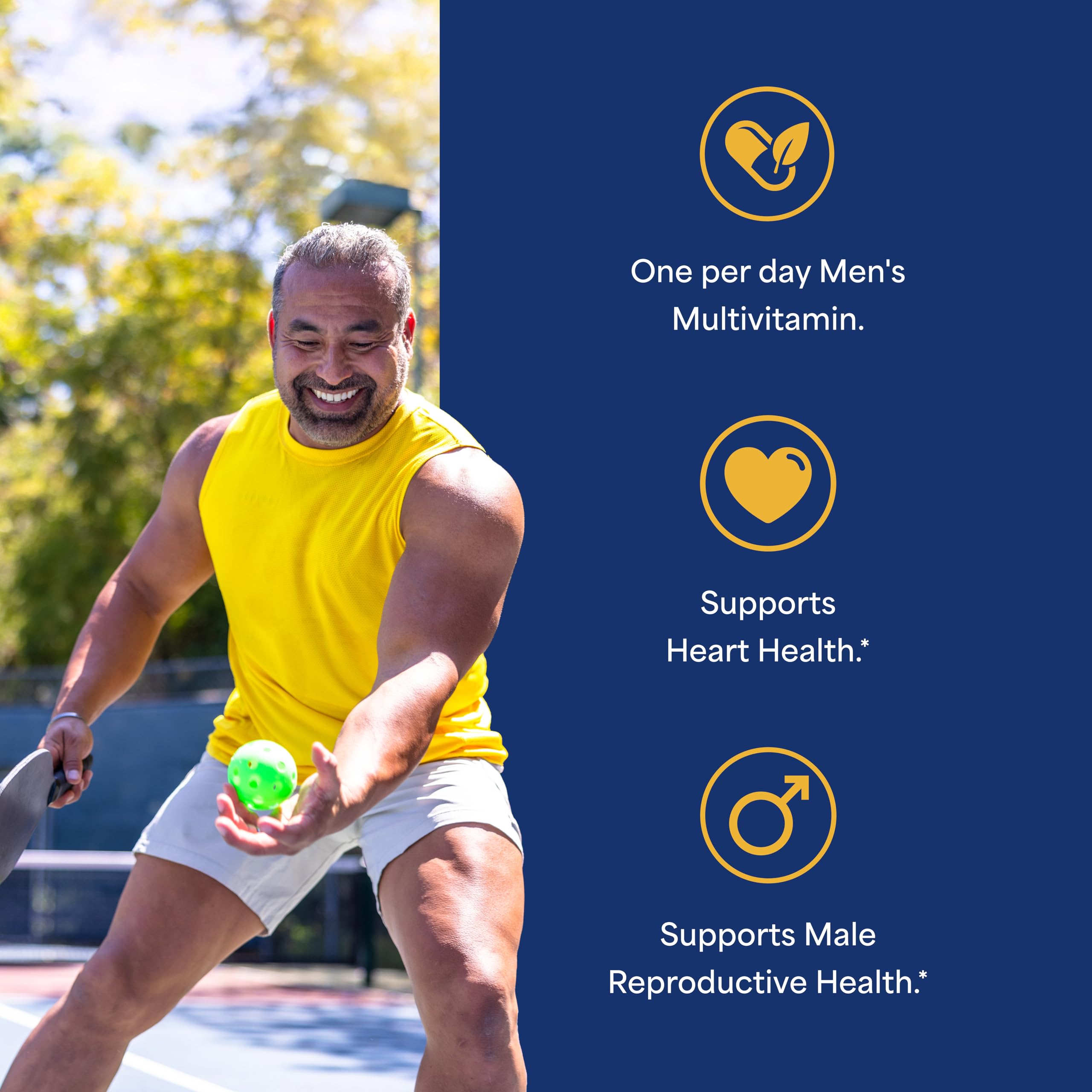 Close-up of Puritan's Pride One Daily Men's Multivitamin caplets with easy swallow coating
