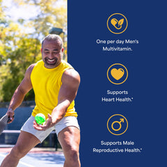 Close-up of Puritan's Pride One Daily Men's Multivitamin caplets with easy swallow coating