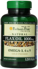 Puritan's Pride Premium Flax Oil bottle with golden oil for daily use.