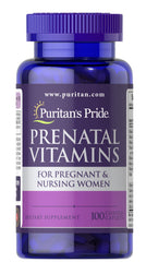 Puritan's Pride Prenatal Vitamins bottle front for pregnancy support.