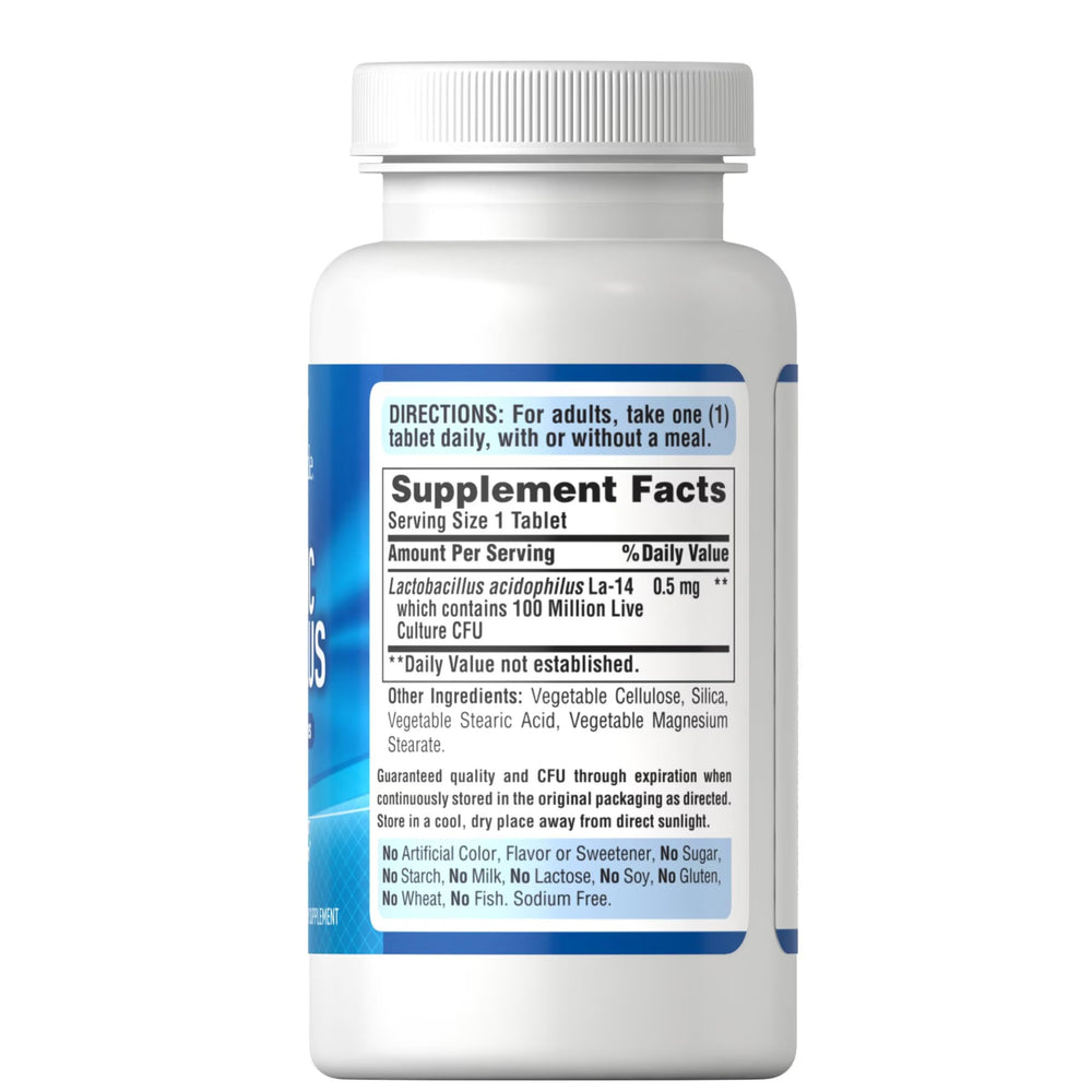 Front view of Puritan's Pride probiotic bottle on a clean shelf.