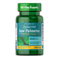 Puritan's Pride Saw Palmetto Extract bottle on a clean surface highlighting potency and daily use