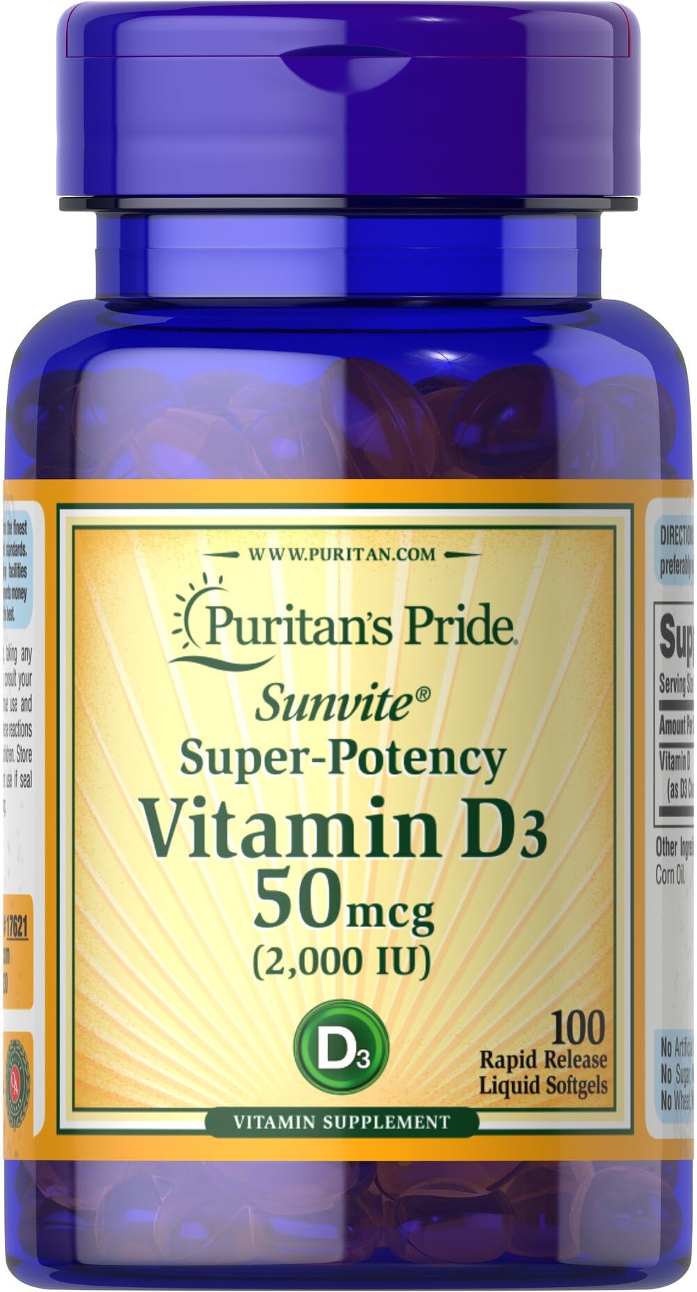 Puritan's Pride Sunvite D3 bottle supports bone health