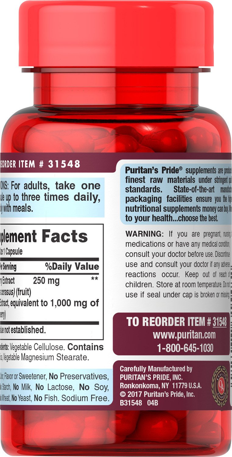 Puritan's Pride Tart Cherry Extract tablet close-up for easy daily use.