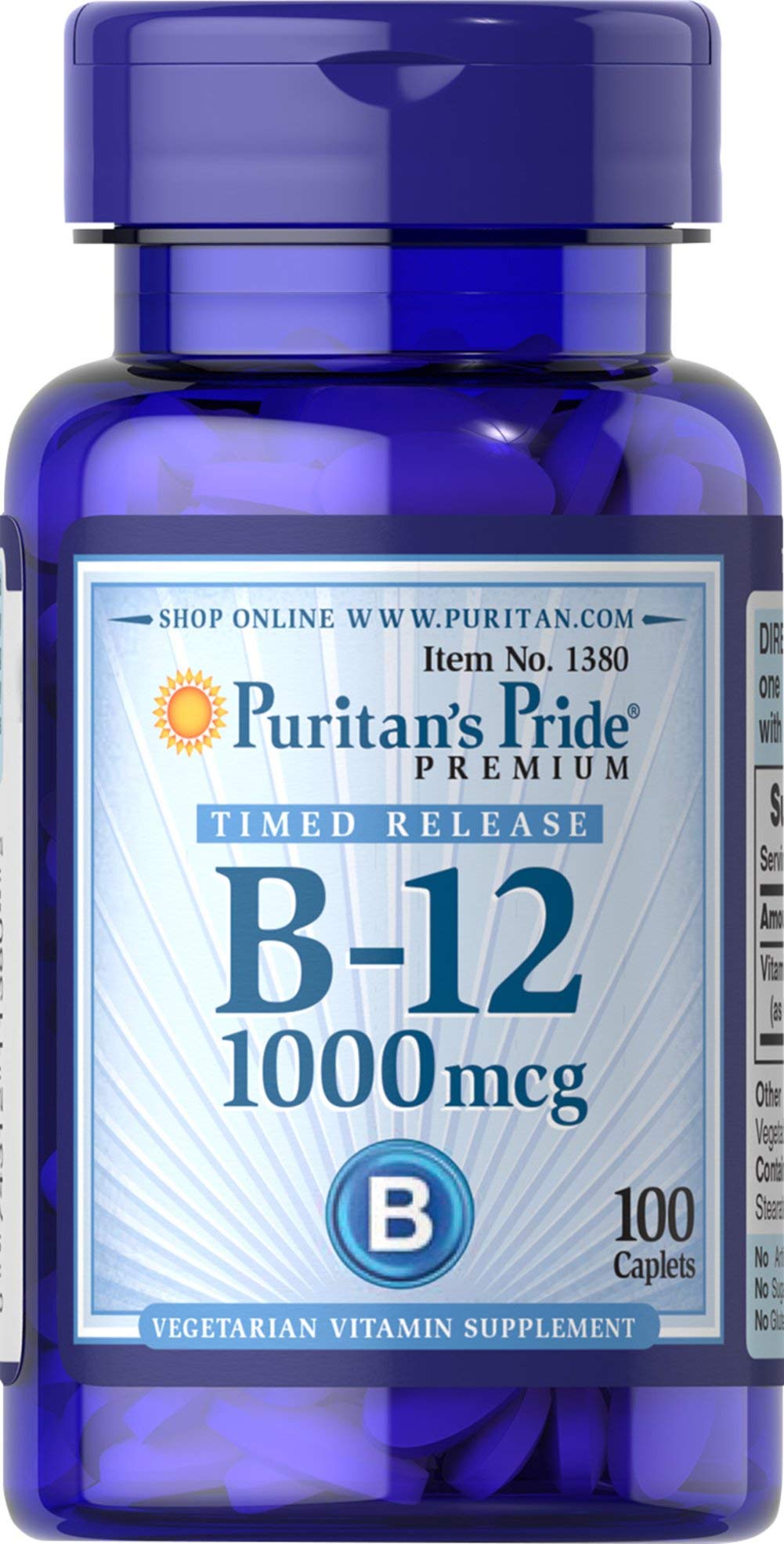 Puritan's Pride Timed Release B-12 bottle with gluten-free formula for easy daily use