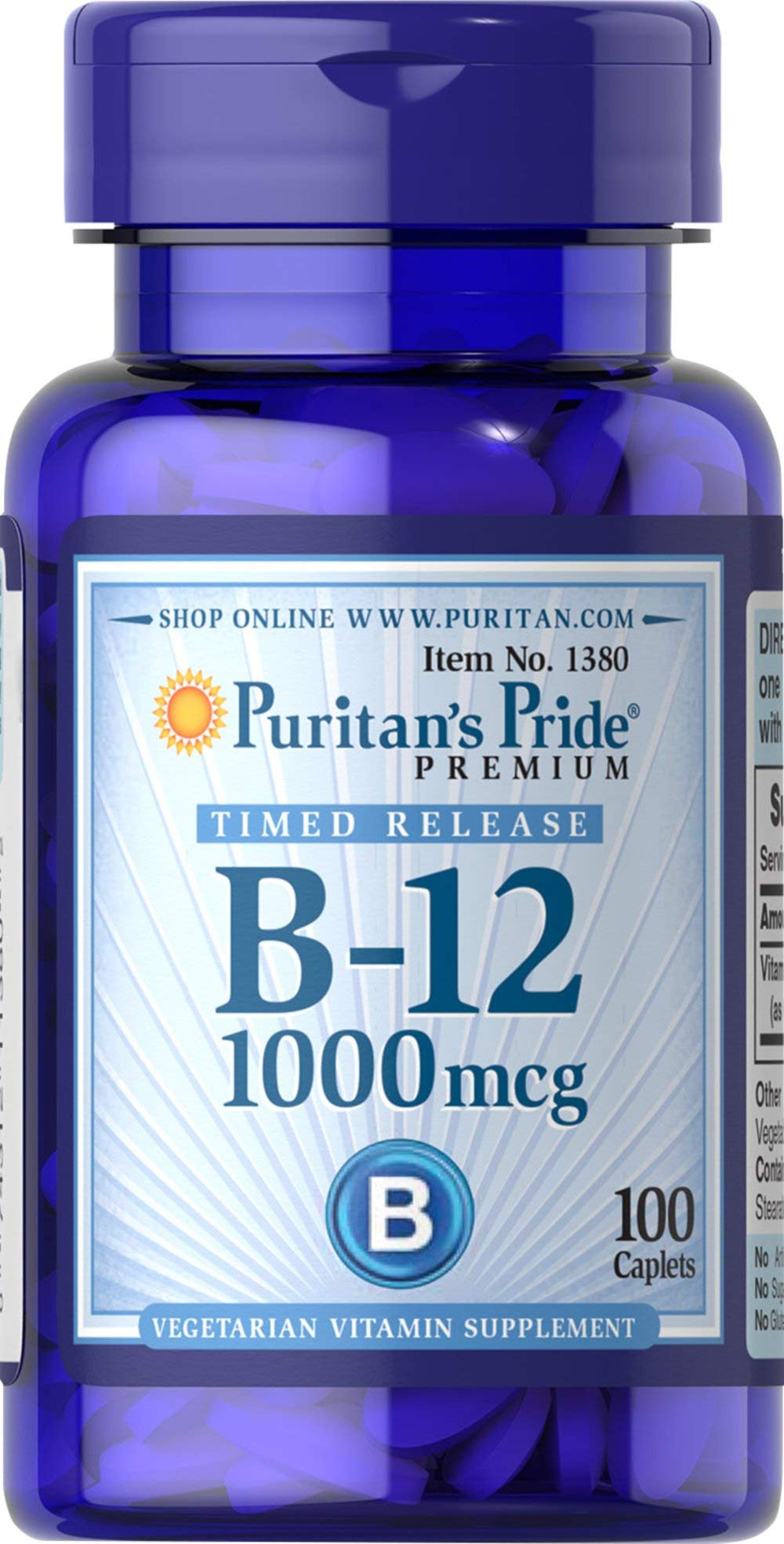 Puritan's Pride Timed Release B-12 bottle with gluten-free formula for easy daily use