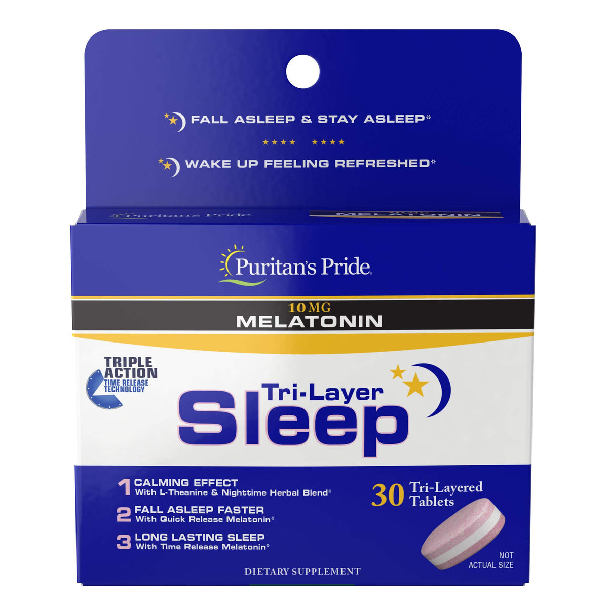 Puritan's Pride tri-layered sleep tablets front view for calm evenings