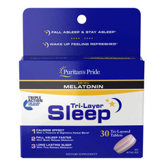 Puritan's Pride tri-layered sleep tablets front view for calm evenings