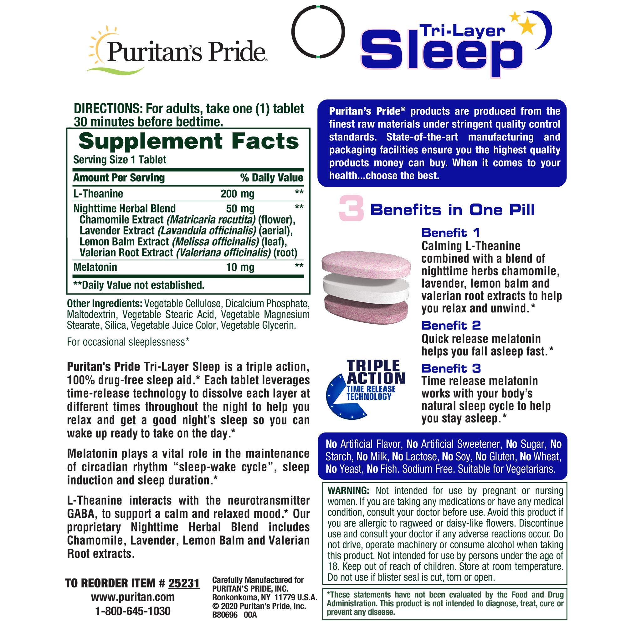 Puritian's Pride sleep tablets time-release detail showing multi-layer formula