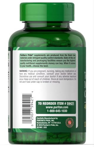 Puritan's Pride magnesium capsules closeup shows three magnesium forms for absorption.