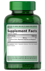 Puritan's Pride Triple Magnesium Complex label clearly lists 400 mg per capsule.
