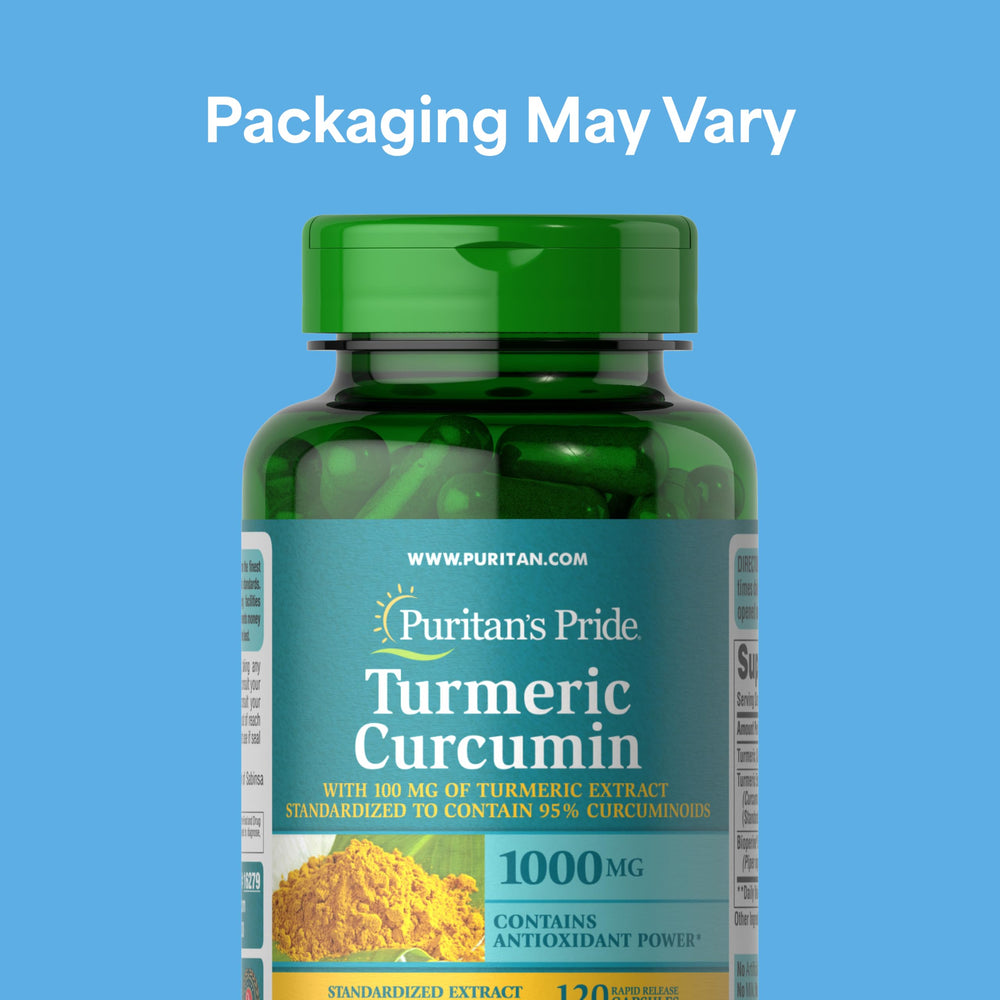 Puritan's Pride turmeric capsules ready for rapid-release daily use.