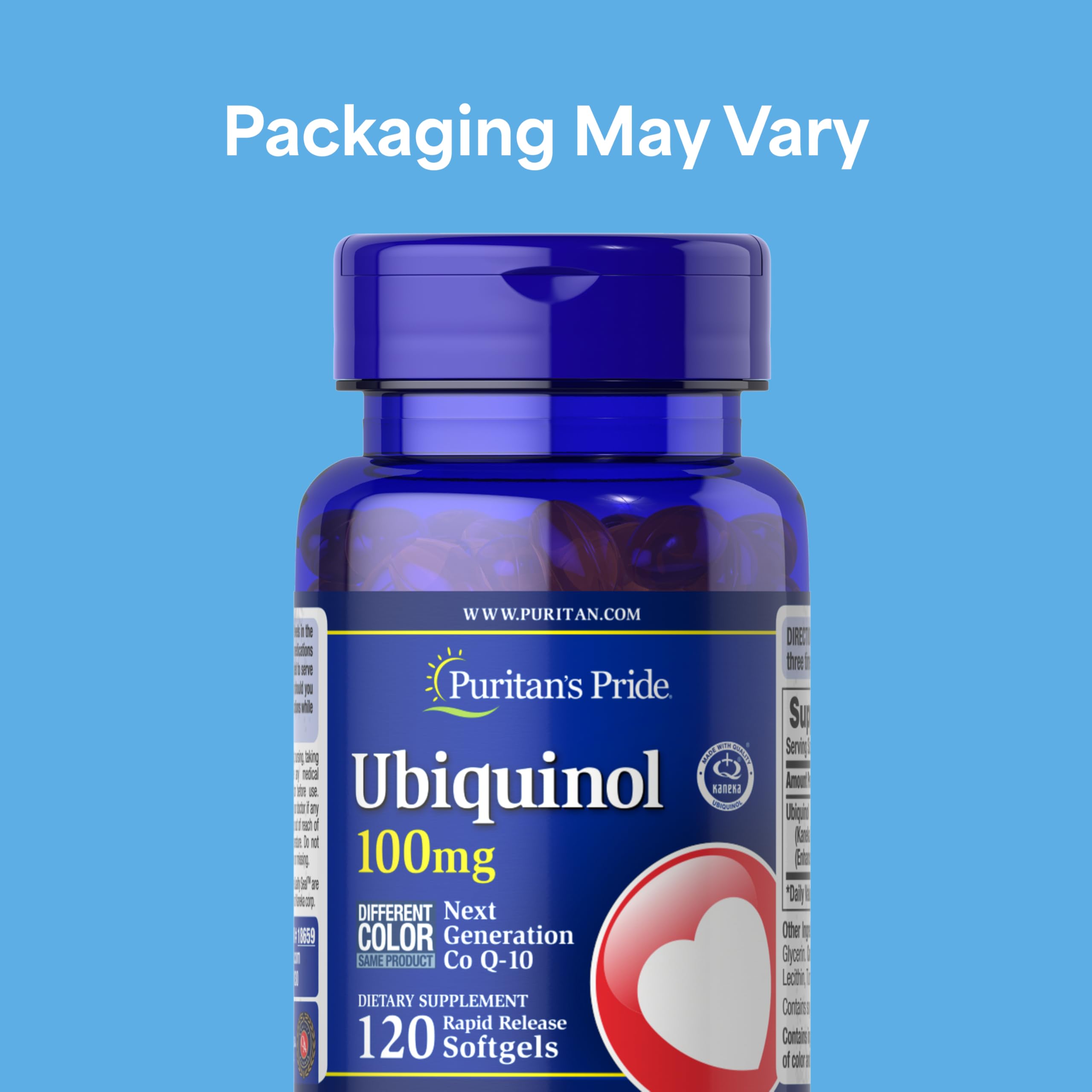 Puritan's Pride ubiquinol softgels rapid-release illustrate fast absorption and convenience.