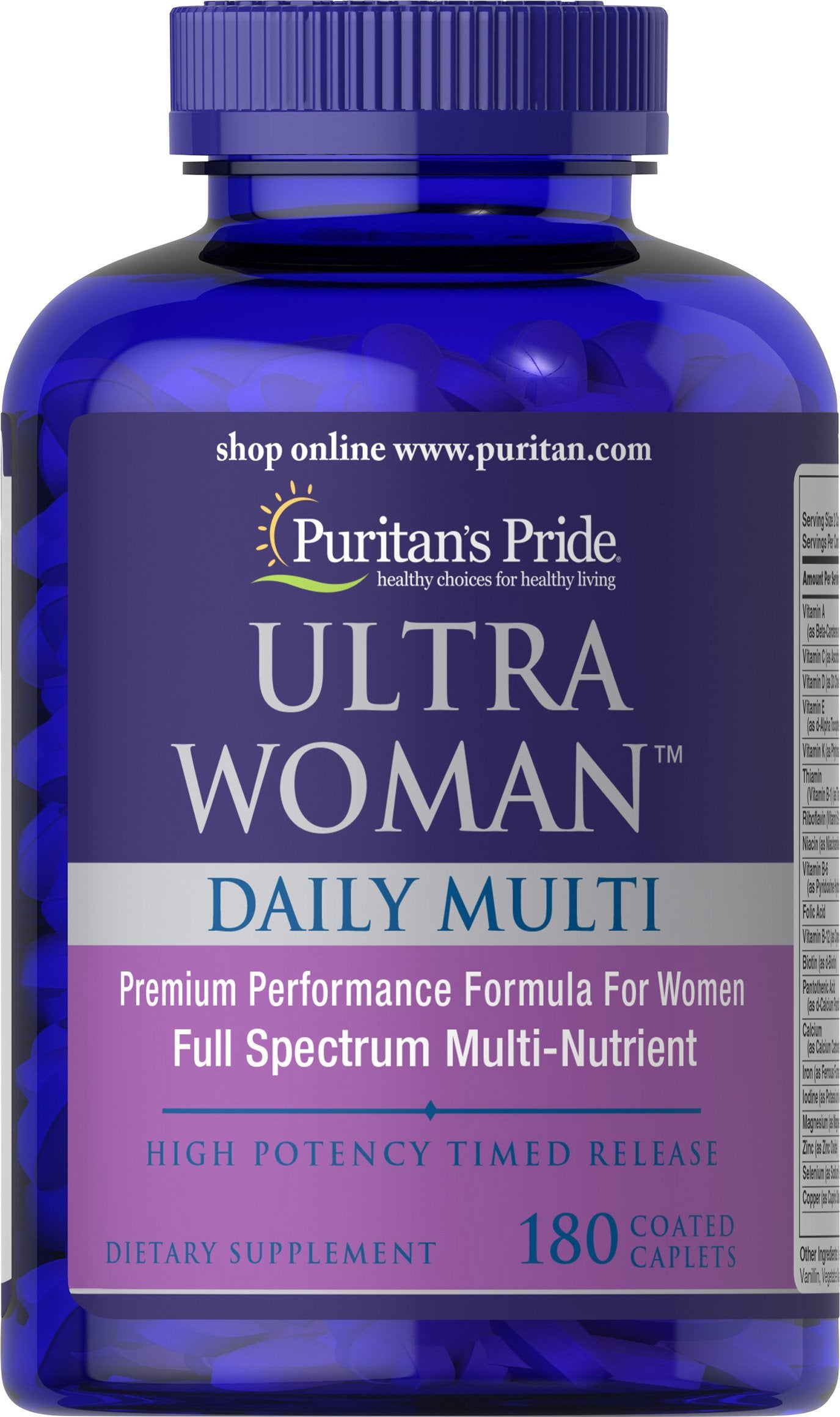 Puritan's Pride Ultra Women multivitamin bottle packaging supports daily wellness routines.